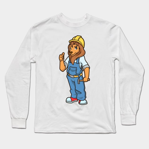 Cartoon lion as construction worker Long Sleeve T-Shirt by Modern Medieval Design